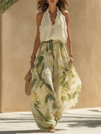 Effortless floral print sleeveless two piece set