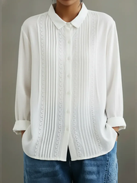 Claire | Women's Lace Trim Button-Up Long Sleeve Blouse