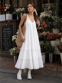 Lorelei | Spaghetti Strap Tiered Lace Layers Midi Dress