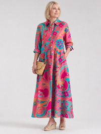 Klera | Printed Button Front Collared Midi Dress