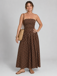 Sorien | Strapless Polka Dot Pattern Midi Dress