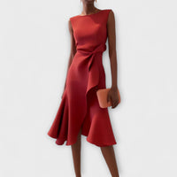 Elegant draped asymmetric sleeveless midi dress