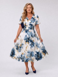 Evans | Floral Print Short Sleeve Wrap Midi Dress