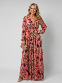 Camelo | Floral Print Long Sleeve Tiered Maxi Dress