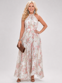 Guinevere | Floral Print Flowing Skirt Midi Dress