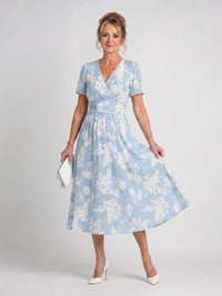 Marion | Floral Print Short Sleeve V Neck Midi Dress