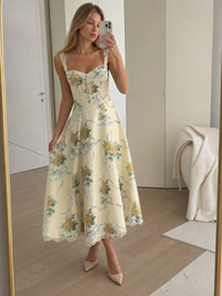 Lynn | Soft Corset Style Structured Bodice Midi Dress