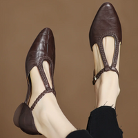 Refined pointed toe T strap mary janes ballet flats