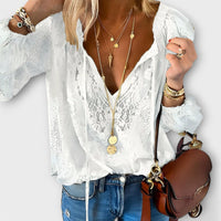 Zeleste | Women's Lace V-Neck Blouse Long Sleeve Boho Top