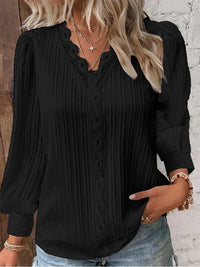 Elegant lace detail puff sleeve blouse top
