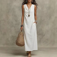 Effortless sleeveless V neck maxi summer dress
