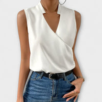 Nina | Women's Sleeveless Wrap V-Neck Top Collared Blouse