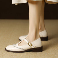 Elegant brogue T strap mary janes low block heels