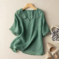 Elegant scalloped collar button blouse top