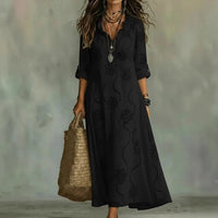 Effortless floral embroidered ruffle V neck maxi summer dress