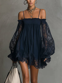 Elegant off shoulder sheer sleeve mini dress