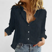Refined lapel collar button down shirt blouse