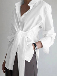 Monroe | Women's Tie Waist Button Down Long Sleeve Shirt Blouse