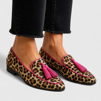 Stylish leopard print tassel slip on loafers