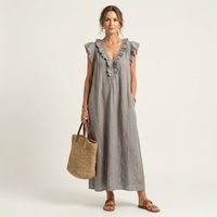 Elegant ruffle V neck maxi summer dress