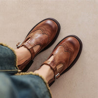 Refined brogue T strap mary janes block heels