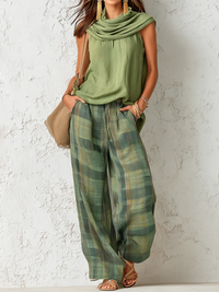 Relaxed boho two piece set with wide leg pants and blouse