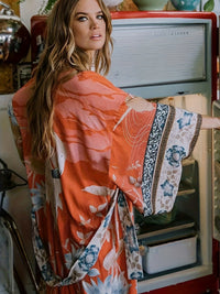 Romaine | Women's Floral Print Open Front Maxi Kimono