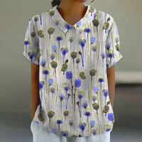 Relaxed watercolour poppy print puff sleeve blouse top
