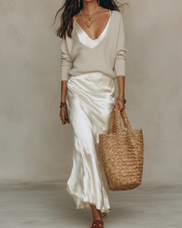 Ximena | Women's V-Neck Sweater Two Piece Midi Set