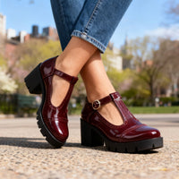 Zephyrine | Women's T-Strap Brogue Block Heel Mary Jane